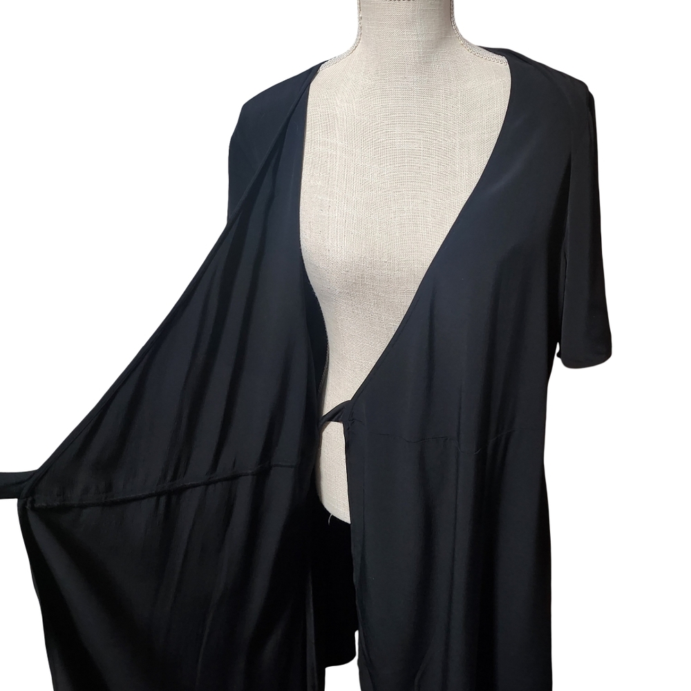 EILEEN FISHER Black Wrap Dress Womens Size 14 Tencel Short Sleeve Midi Minimal - Picture 5 of 14